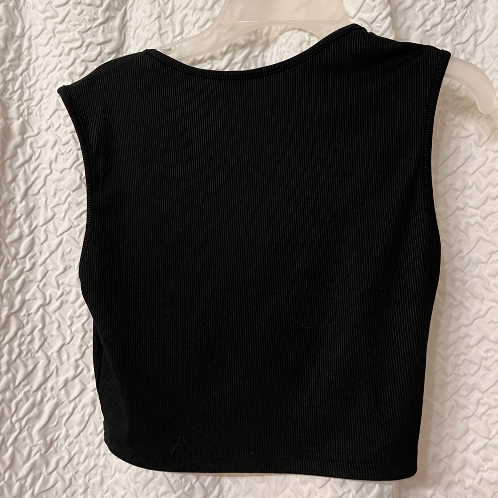 Black Ribbed Crop Top - Picture 3 of 3